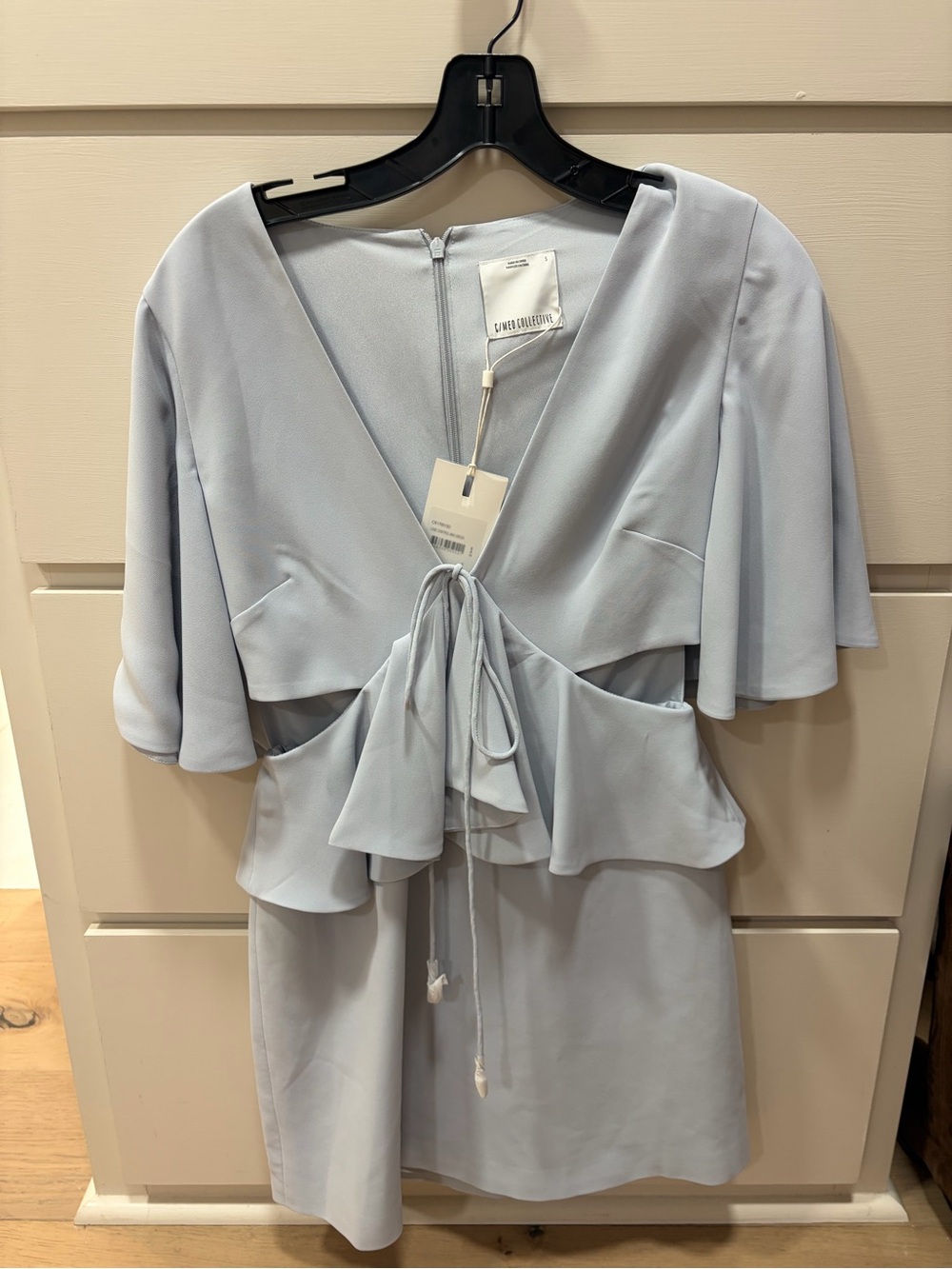 C/MEO Collective Light Blue Tie-Front Ruffle Mini Dress